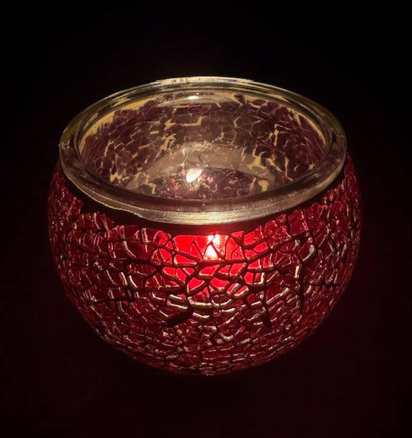 Teelichthalter aus Mosaikglas – Wein Rot