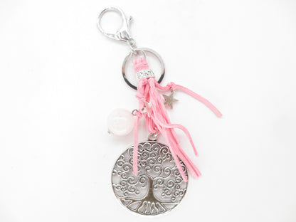 Tree of Life sleutelhanger met rozenkwartsbal