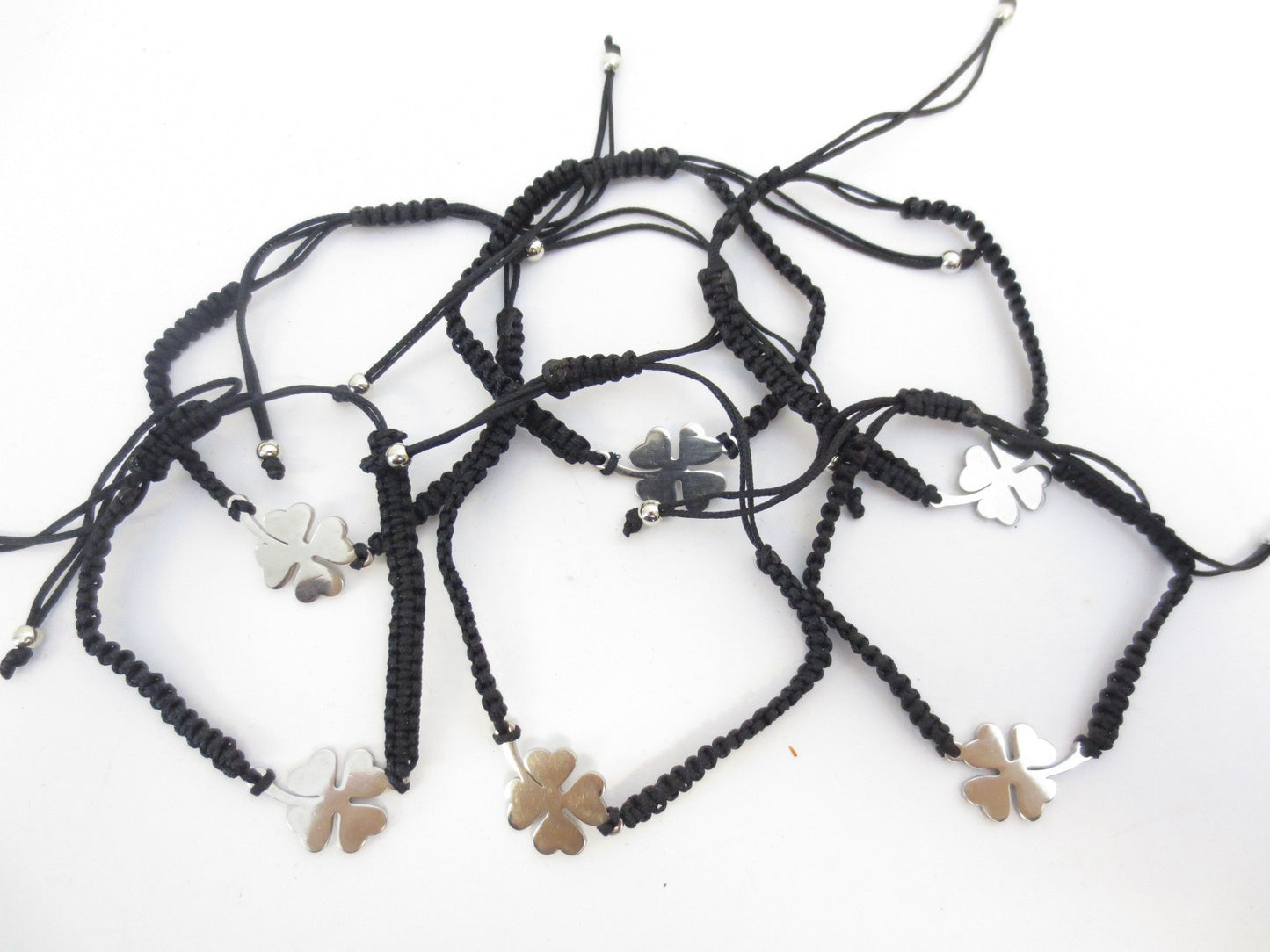 Verstellbare Kleeblatt-Armbänder – Schwarz, 6 Stück