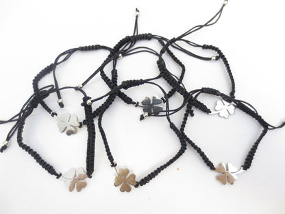 Verstellbare Kleeblatt-Armbänder – Schwarz, 6 Stück