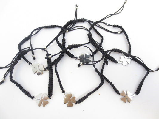 Verstellbare Kleeblatt-Armbänder – Schwarz, 6 Stück