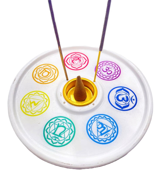 7 chakra ronde wierookhouder wit