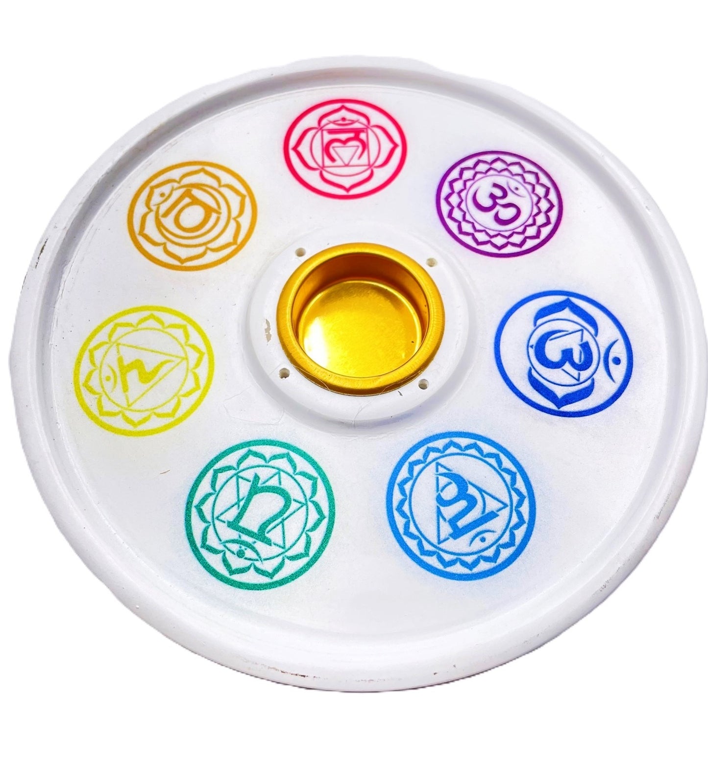 7 chakra ronde wierookhouder wit