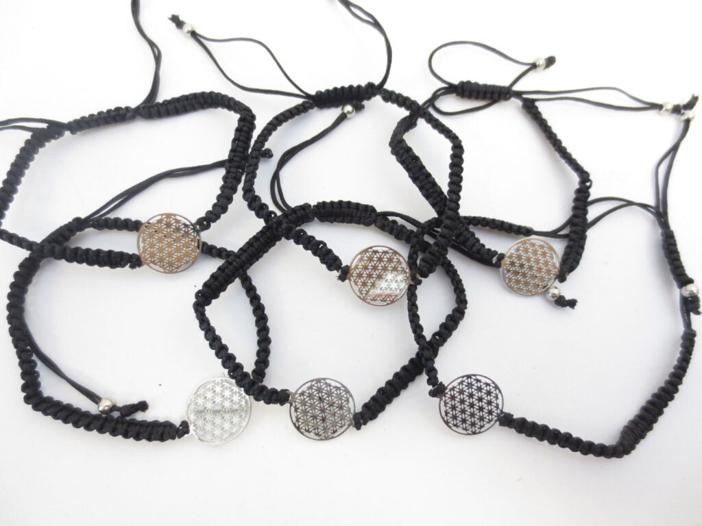 Verstellbare armbänder „Blume des Lebens“ – Schwarz, 6 Stück