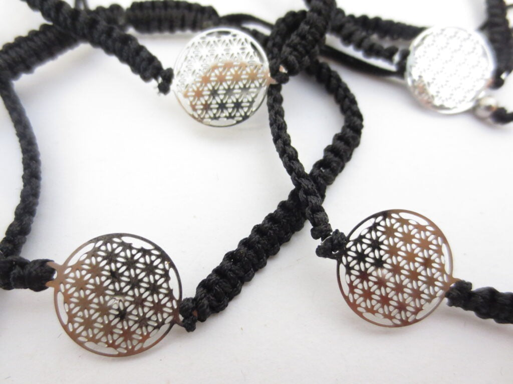 Verstellbare armbänder „Blume des Lebens“ – Schwarz, 6 Stück