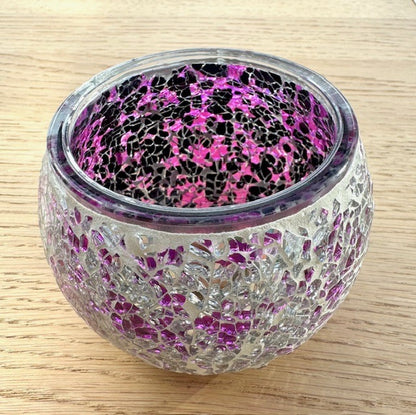 Teelichthalter aus Mosaikglas – Lila