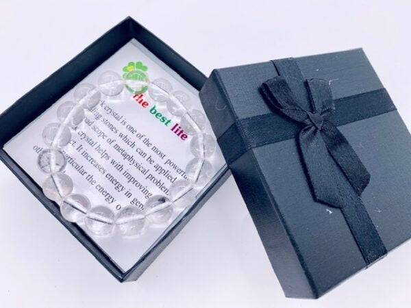 12mm edelsteen armband met geschenkdoos - Bergkristal