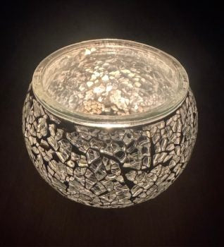 Teelichthalter aus Mosaikglas – Zilvergrijs