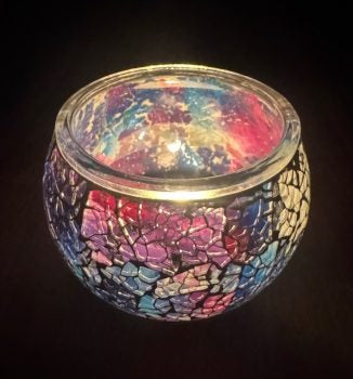 Teelichthalter uit Mosaikglas – Aurora Glow