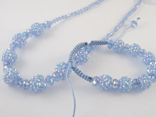 Imitatie Shamballa armband &amp; kettingset blauw