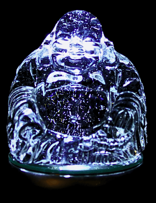 Kristalglas Happy Boeddha met Yuni-goudbaar - 8,5 cm