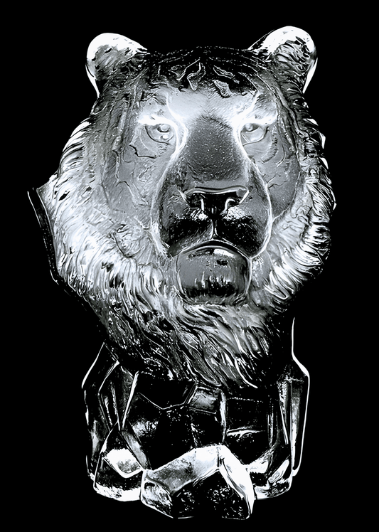 Kristalglas tijgerkop beeld – 18,5 cm