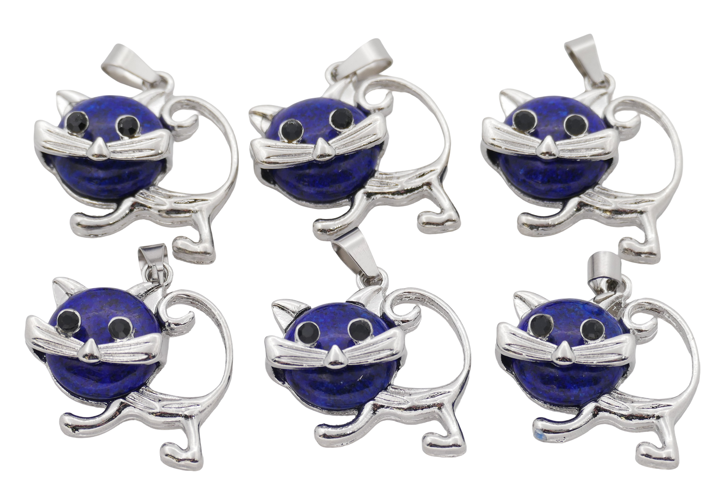 Lapis Lazuli Kat Edelsteen Hangers (Set van 6 Stuks)