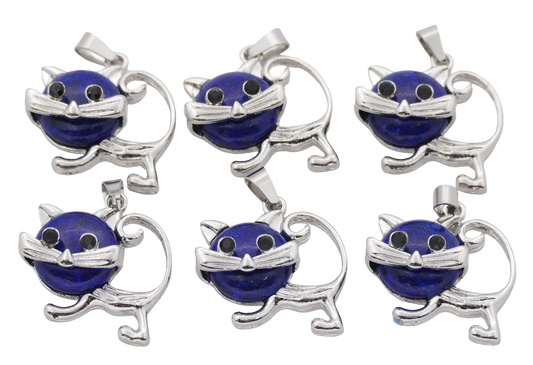 Lapis Lazuli Kat Edelsteen Hangers (Set van 6 Stuks)