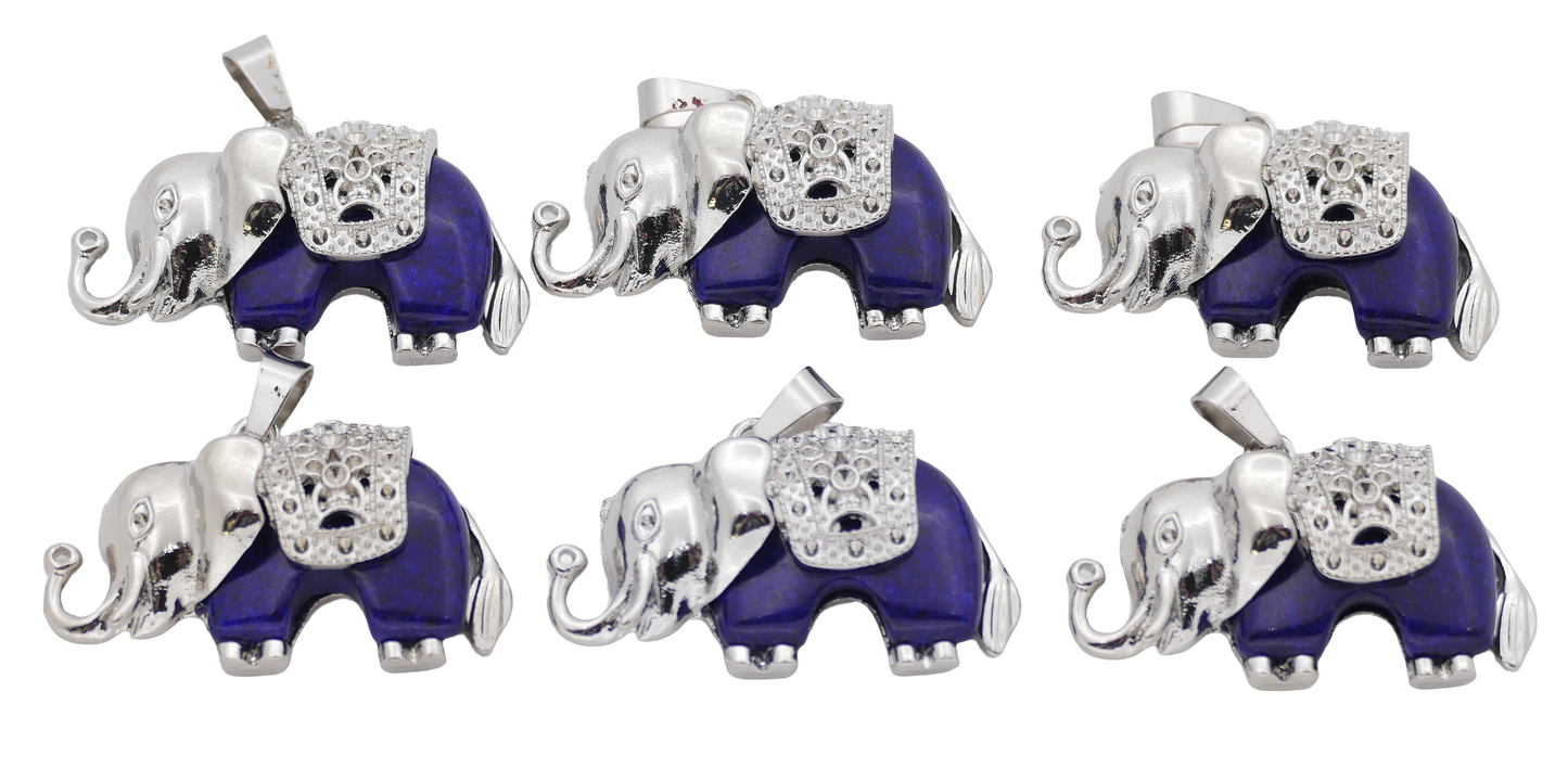 Lapis Lazuli Olifant Edelsteen Hangers (Set van 6 Stuks)