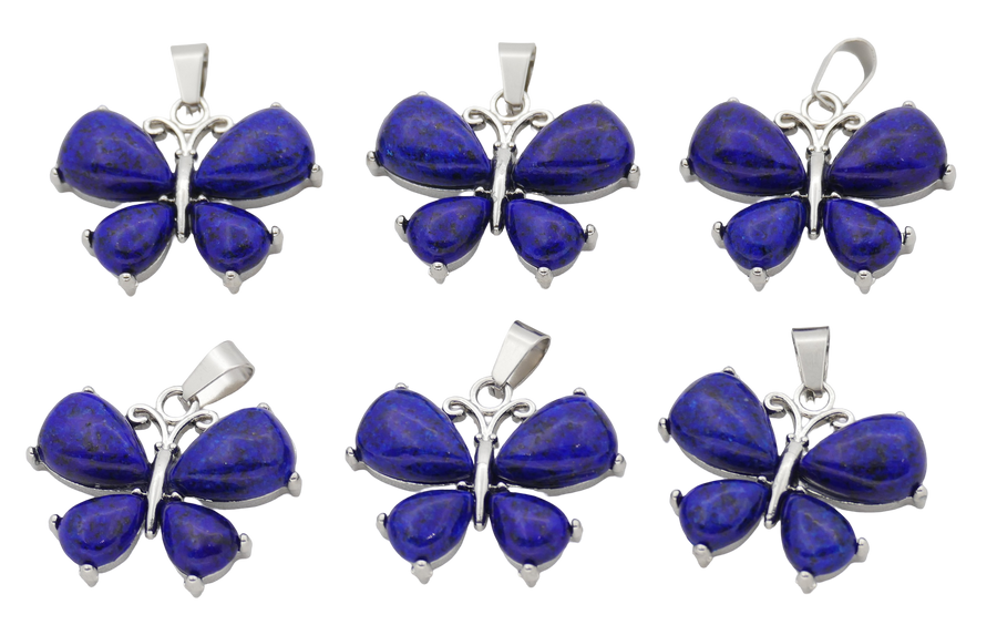 Lapis Lazuli Vlinder Edelsteen Hangers (Set van 6 Stuks)