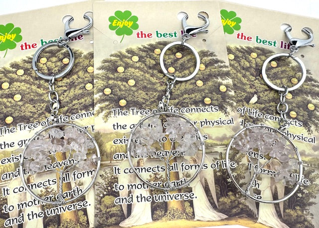 Lebensbaum-Schlüsselanhänger met Bergkristall-Edelsteinen