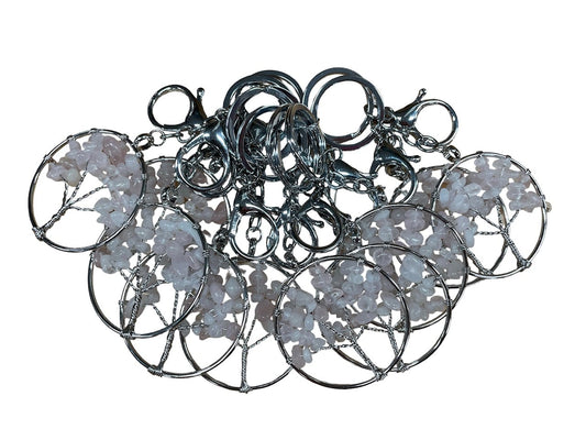 Lebensbaum-Schlüsselanhänger mit Rosenquarz-Edelsteinen"