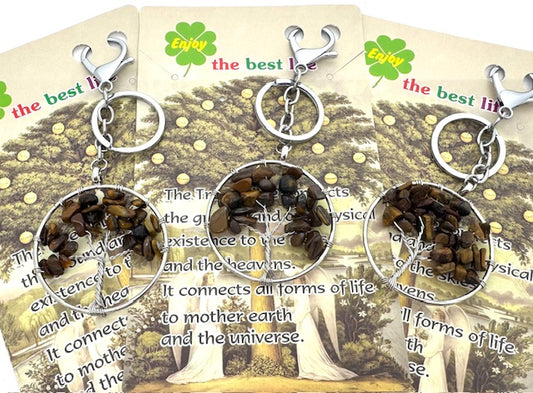 Lebensbaum-Schlüsselanhänger met Tigerauge-Edelsteinen