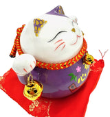 Lucky Cat Spaarpot op Kussen met 2 Bellen (Paars)