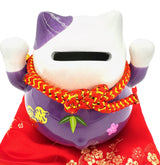 Lucky Cat Spaarpot op Kussen met 2 Bellen (Paars)