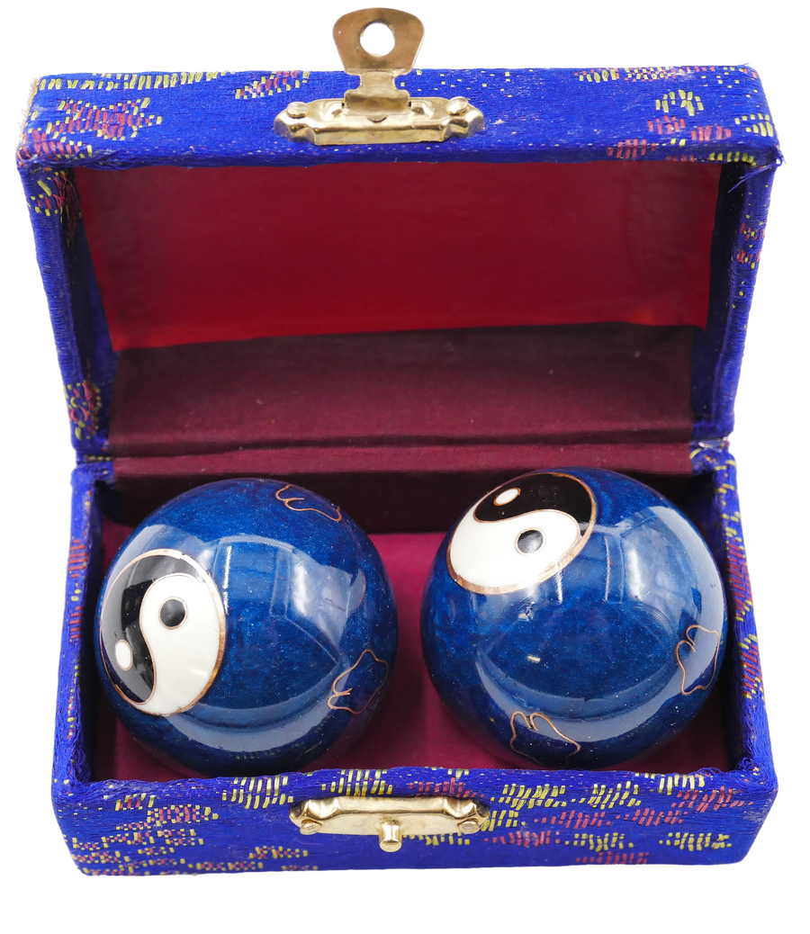 Meridiaankogels blauw dubbele Ying Yang - 4 cm