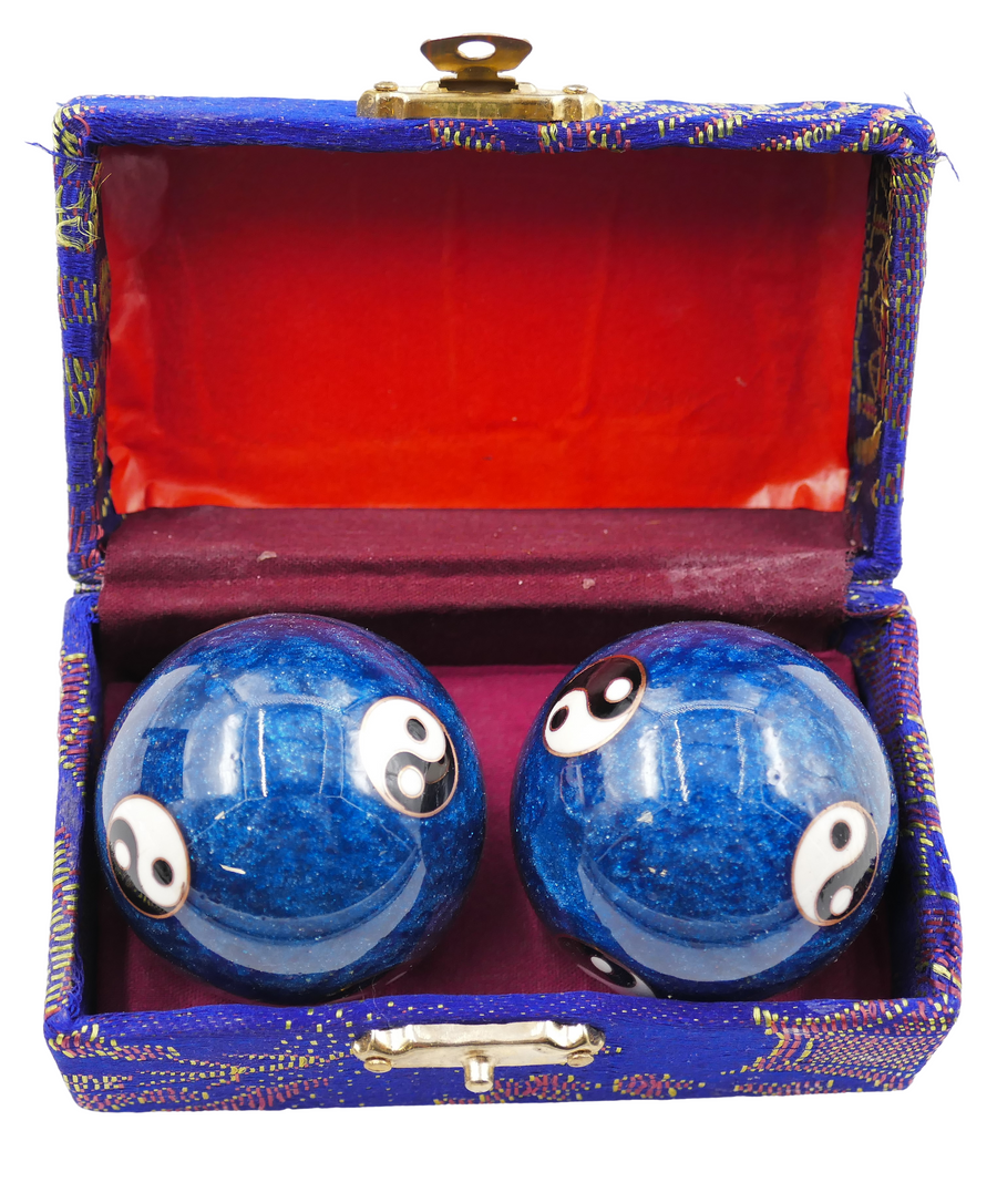 Meridiaankogels Blauw met 6 Yin Yang - 3.5 cm