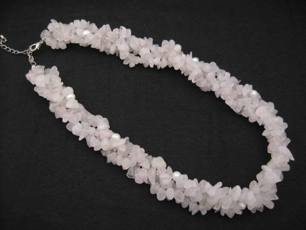 Groothandel geclusterde rozenkwarts chipstone ketting met parels