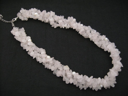 Groothandel geclusterde rozenkwarts chipstone ketting met parels