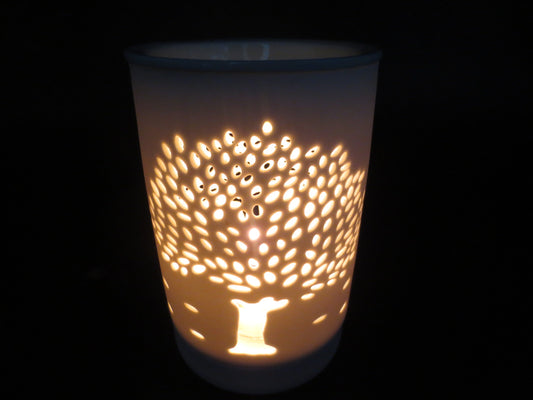 Keramische oliebrander levensboom wit