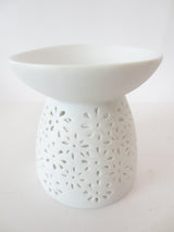 Keramische oliebrander met bloemmotief wit