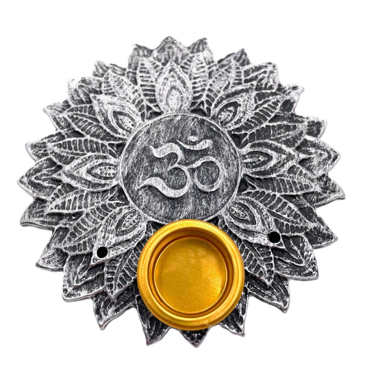 Zilvere Ohm Lotus Wierookhouder voor Stokjes &amp; Kegels Set (6 stuks)