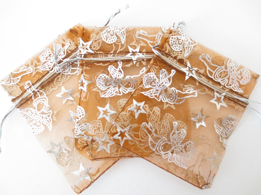 Organza Zakjes Engelen Bruin - 10cm x 15cm