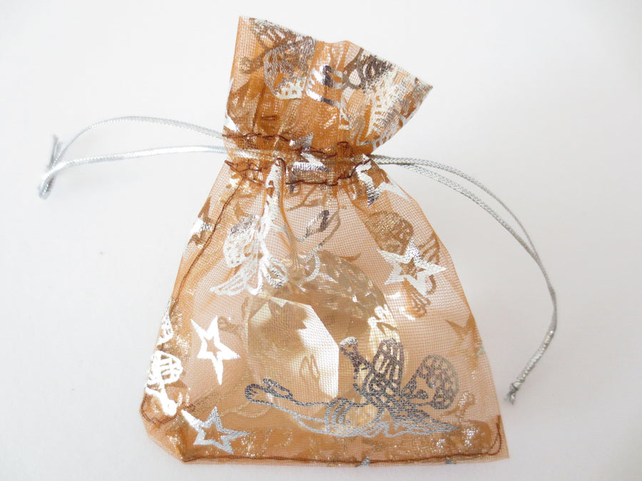 Organza Zakjes Engelen Bruin - 10cm x 15cm