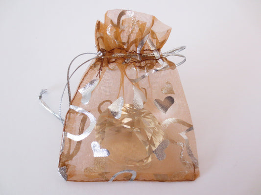 Organza Zakjes Hartjes Bruin - 10cm x 15cm