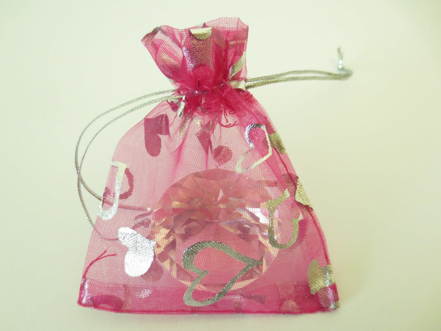 Organza Zakjes Hartjes Fuchsia - 13cm x 20cm
