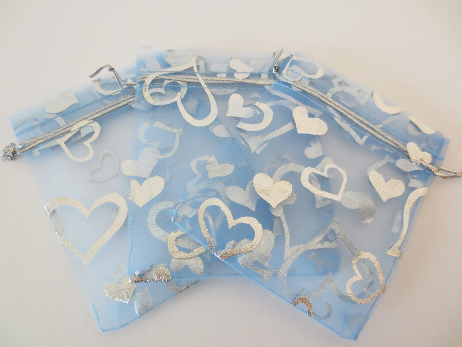 Organza Zakjes Hartjes Licht Blauw - 10cm x 15cm