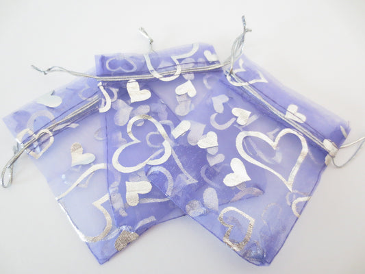 Organza Zakjes Hartjes Lila - 13cm x 20cm
