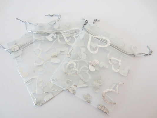 Organza Zakjes Hartjes Wit - 13cm x 20cm