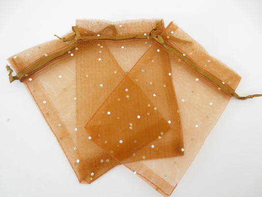 Organza Zakjes Stippeltje Bruin - 13cm 20cm