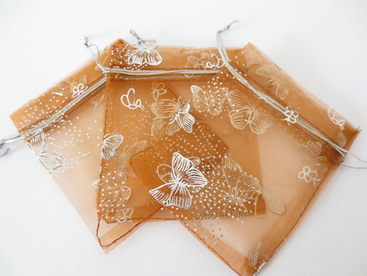Organza zakjes vlinder Bruin - 13cm x 10cm