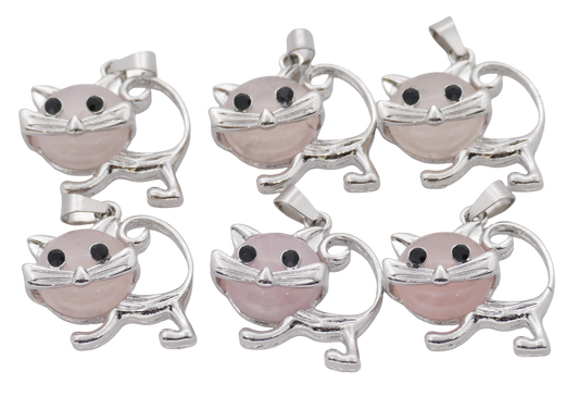 Rosenquarz Katzen-Anhänger aus Edelstein (Set met 6 Stück)