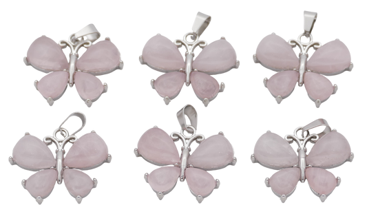 Rosenquarz Schmetterling-Anhänger aus Edelstein (Set met 6 Stück)