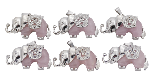 Rozekwarts Olifant Edelsteen Hangers (Set van 6 Stuks)
