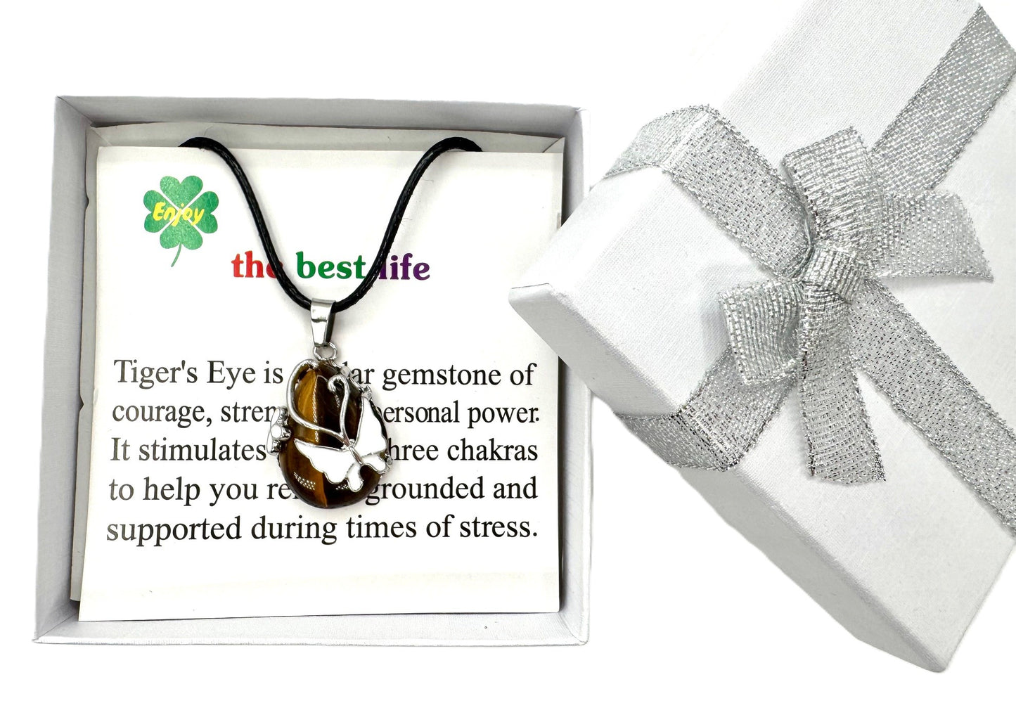 Schmetterlings-Edelsteinanhänger-Halskette - Tijgerauge