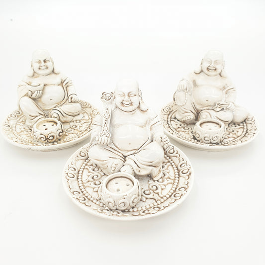 Set van 3 Happy Buddha Rucherstbchenhalter wit