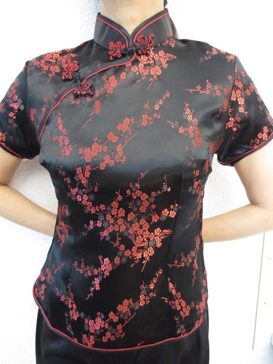 Shanghai Blouse bloesem zwart/rood - 34