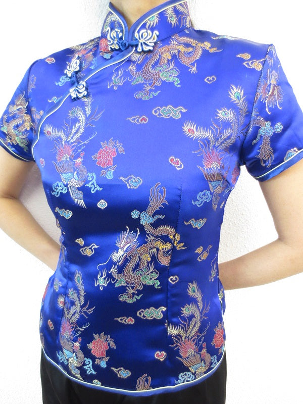 Shanghai Blouse draak/phoenix blauw - 34