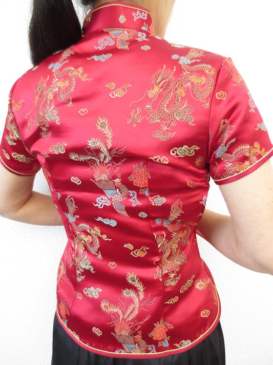 Shanghai Blouse draak/phoenix d.rood - 34