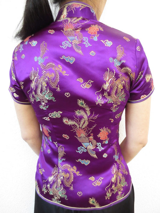 Shanghai Blouse draak/phoenix paars - 36